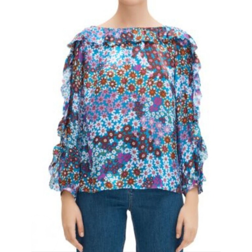 Kate Spade NY Pacific Petals Chiffon Silk Blouse Size Large